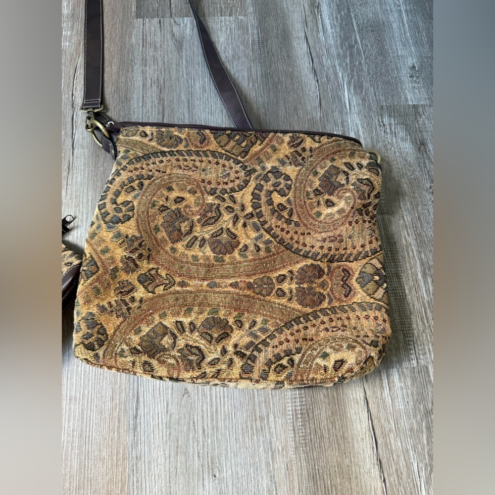 VTG Rossetti Boho Crossbody Satchel Bag Suede Medium Matching Coin Purse Brown L - Picture 5 of 14
